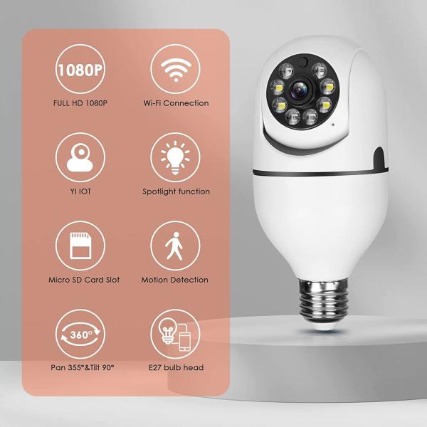 V380 Wifi Single Lens Bulb WIFI Camera 1080P Night Vision 360 Indoor CCTV Security Protection Smart Home Security Camera