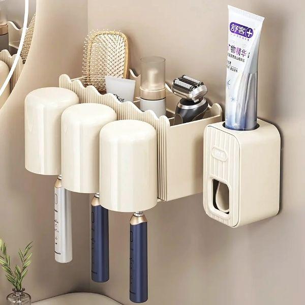 Wall Mounted Toothbrush Holder And Automatic Toothpaste Dispenser Set